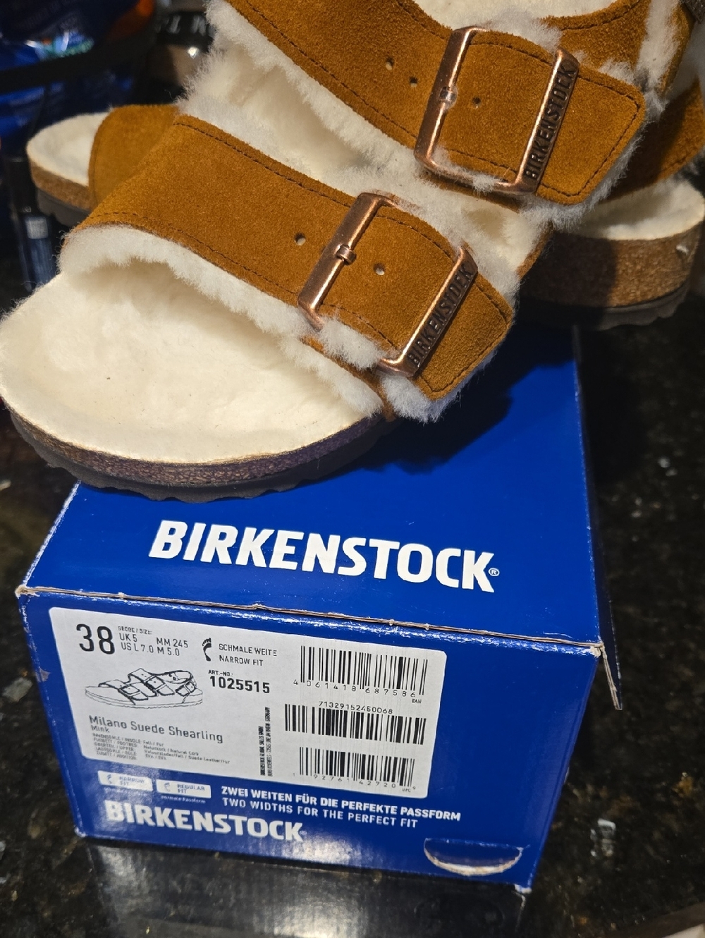 Birkenstock Milano Suede Shearling Sandal - Chestnut Suede with Cream Lining